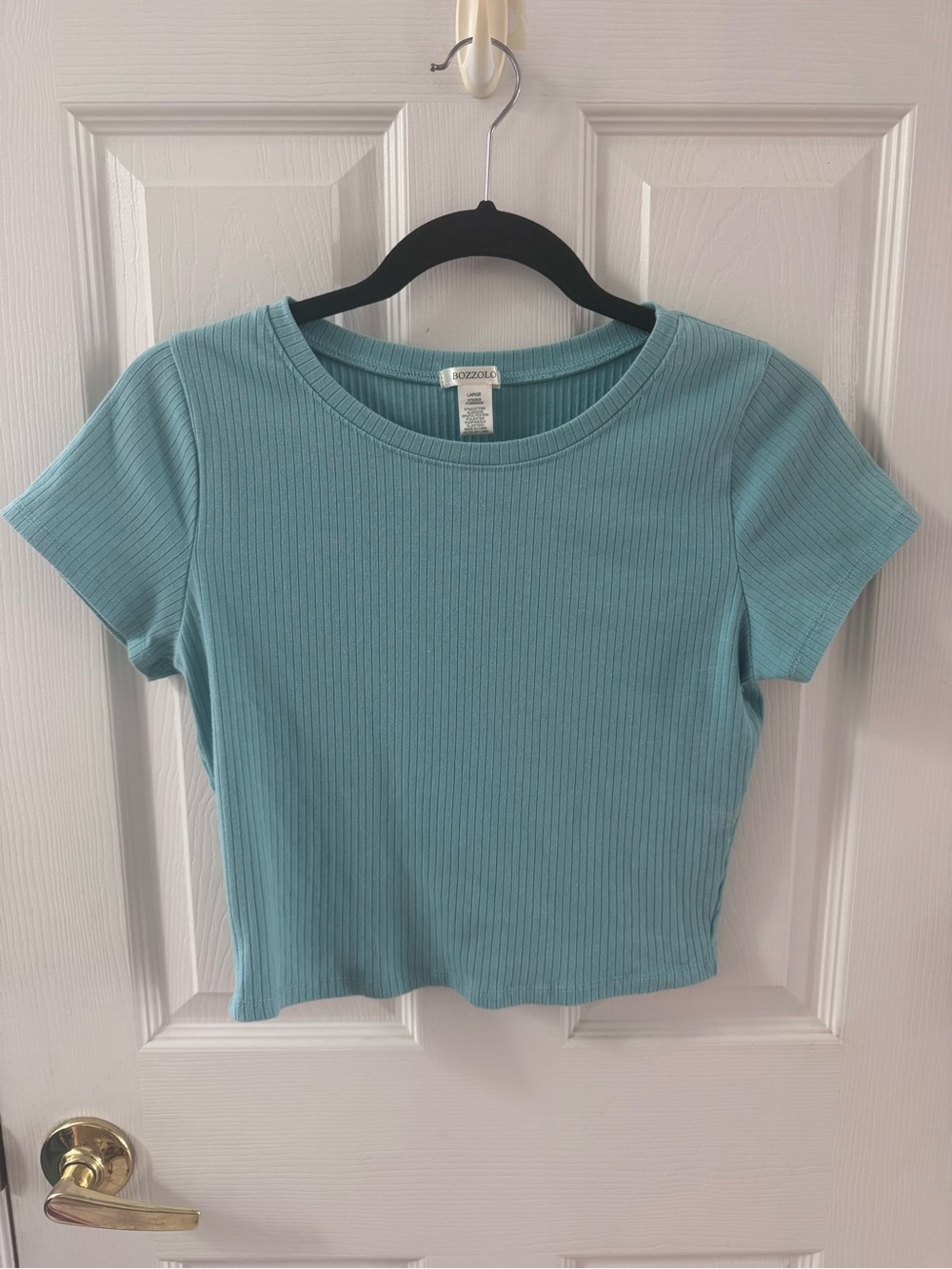 Bozzolo Light Teal Ribbed Short Sleeve Crop Top